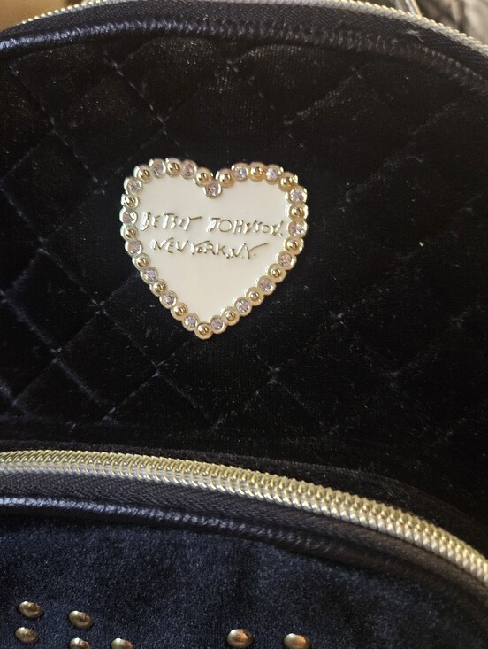 ?Sale?Betsey Johnson Black Quilted Velvet Heart Stud Mini Backpack main image 9